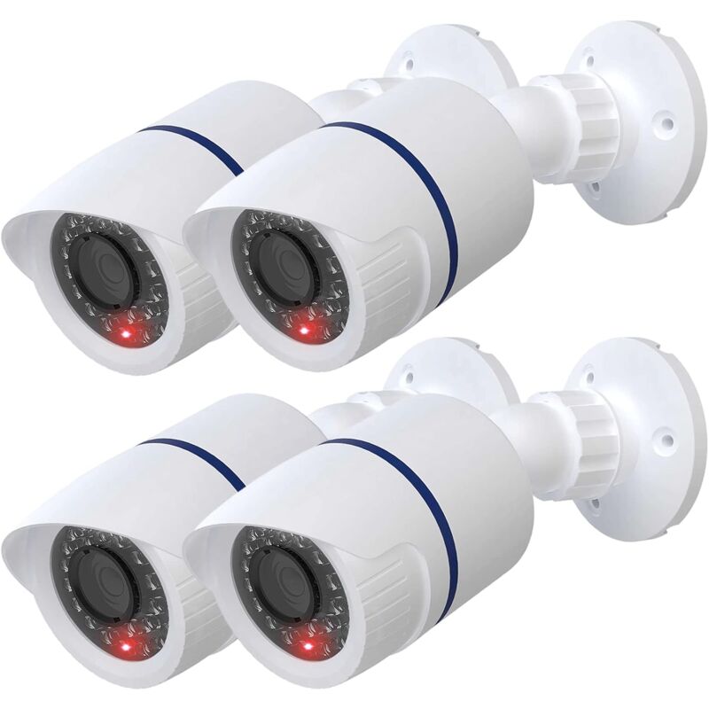 Dummy Dome Camera Simulated Fake Cctv Security Indoor Outdoor With LED Light, Security Alert Warning Sticker, 4 Pack, - Image 1
