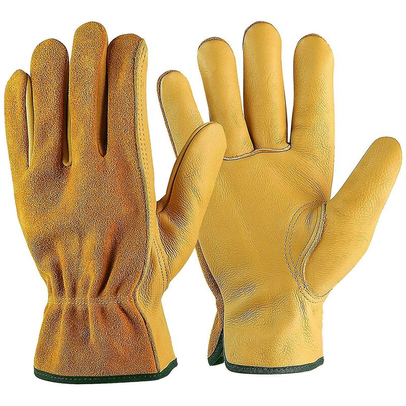 Cowhide Work Gloves, For Drivers, Diy, Gardening, Storage, Farm Work, Multifunctional (L, Yellow) - Image 1