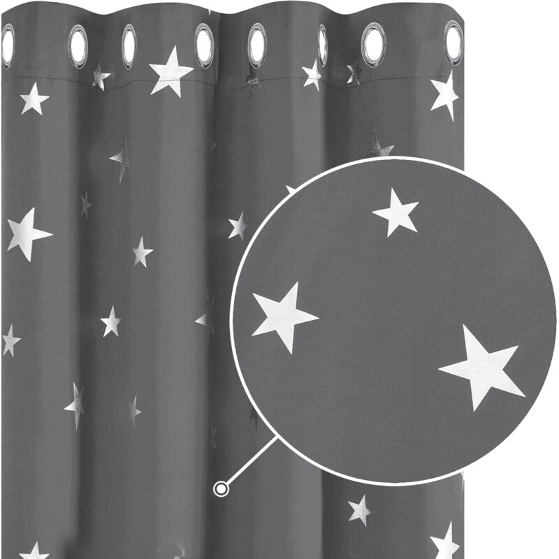 2 pcs Set Thermal Blackout Curtains Anti Cold Silver Star Pattern Eyelet Curtains 132X245Cm Light Grey - Image 1