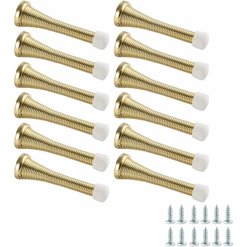 12 Pack Spring Door Stops - Polished Brass - Image 1