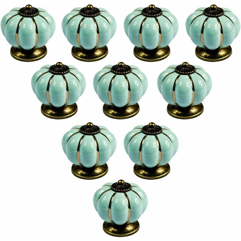 10 pcs Vintage European Style Ceramic Pumpkin Cabinet Knobs Dresser Cupboard Drawer Pull Handles Knobs, Light Blue - Image 1