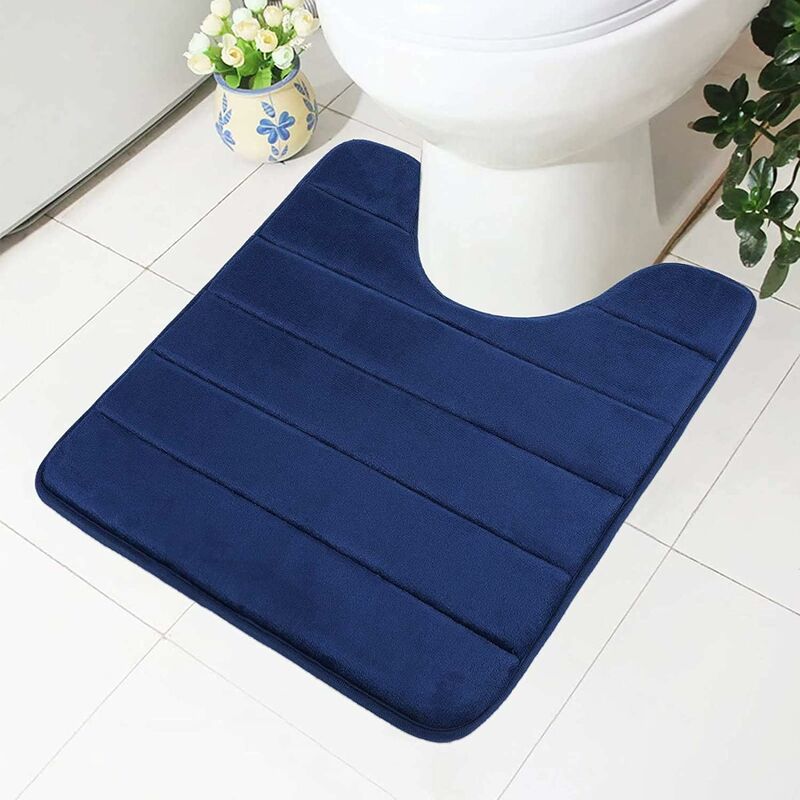 Memory Foam Bath Mat Non-Slip Backing Soft Water Absorbent Bath Mat For Toilet Bathroom, Memory Foam, Navy Blue, 50 X - Image 1