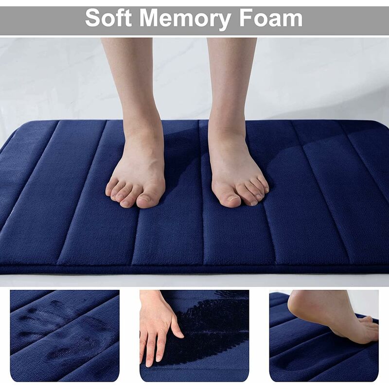 Memory Foam Bath Mat Non-Slip Backing Soft Water Absorbent Bath Mat For Toilet Bathroom, Memory Foam, Navy Blue, 50 X - Image 2