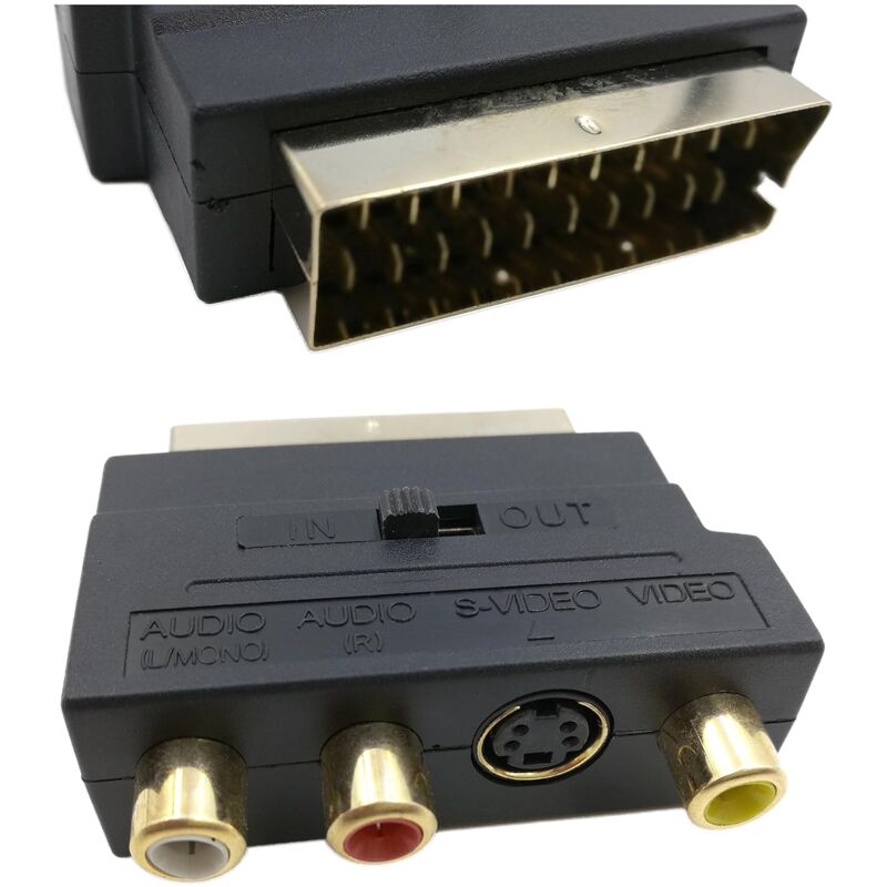 Rgb Scart 21 Pin Male To 3 Rca Av Female Converter + Video Adapter (Black) - Image 1