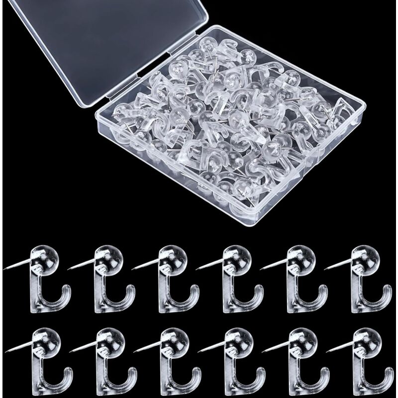 50 pcs Clear Push Pins Thumbtacks Hanging Hooks Plastic Wall Hooks For Cork Board Map Photos Calendar Home School - Image 1