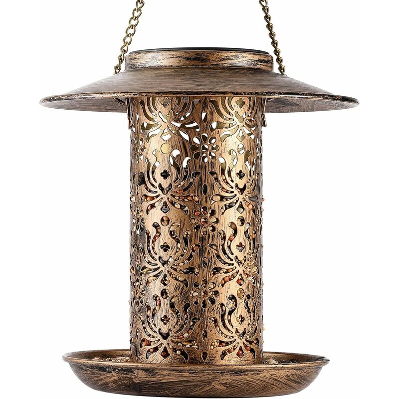 Solar Bird Feeder Metal, Outdoor Bird Feeder Lantern Bird Feeder Waterproof Bird Feeder Wild Bird Food Dispenser - Image 1