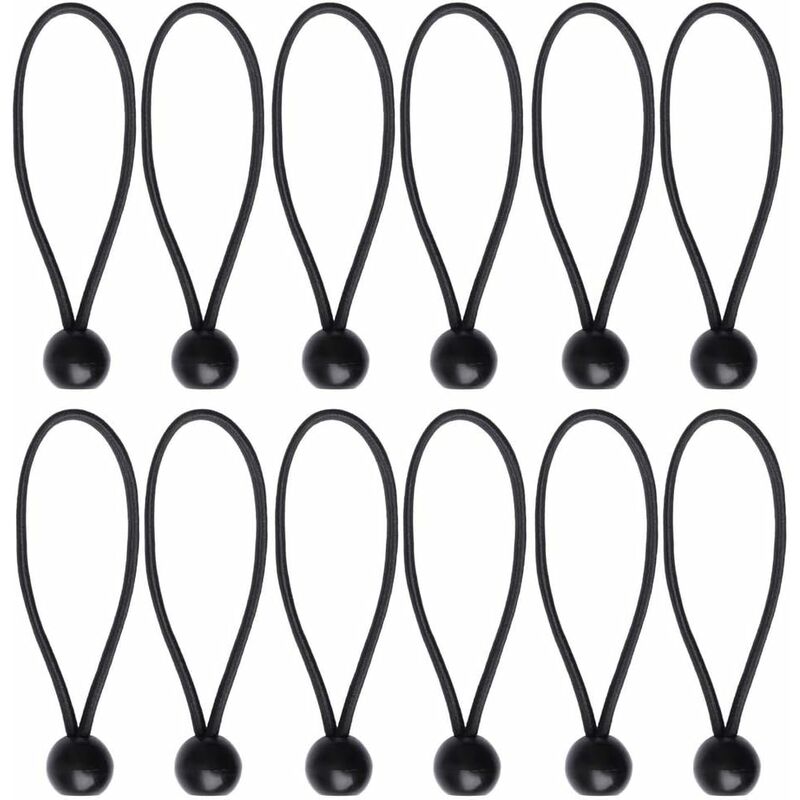 12 pcs Black Tarpaulin Bungees Balls Tarp Bungee Cord For Banner, Tarpaulins, Pavilions, Tents, Tent Bungee Hooks, - Image 1