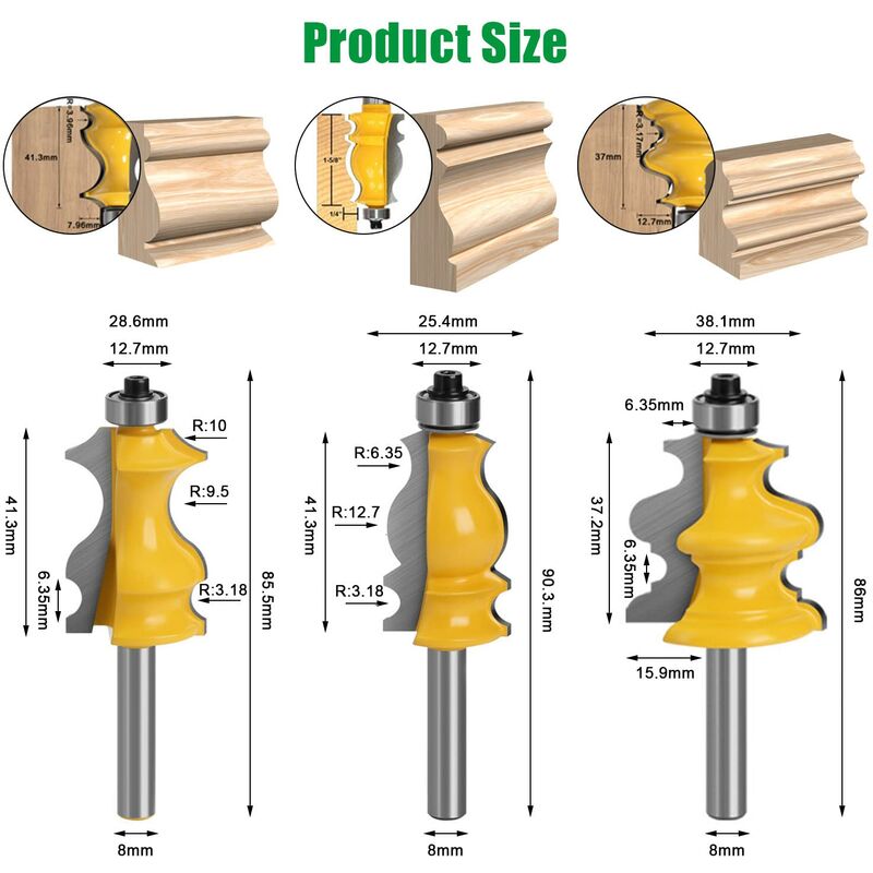 3 pcs 8Mm ROuter Bits, ROuter Bits, Woodworking Tools, Engraving Machines, Cutting Machine Tools, For Cutting Wood (8Mm) - Image 2