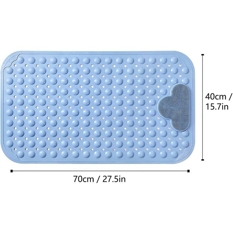 Non-Slip Shower Mat 70 X 40Cm Massage Bath Mat, Bath Mat With Drainage Holes And Suction Cups - Blue - Image 2