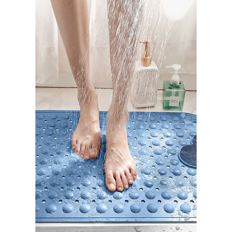 Non-Slip Shower Mat 70 X 40Cm Massage Bath Mat, Bath Mat With Drainage Holes And Suction Cups - Blue - Image 4