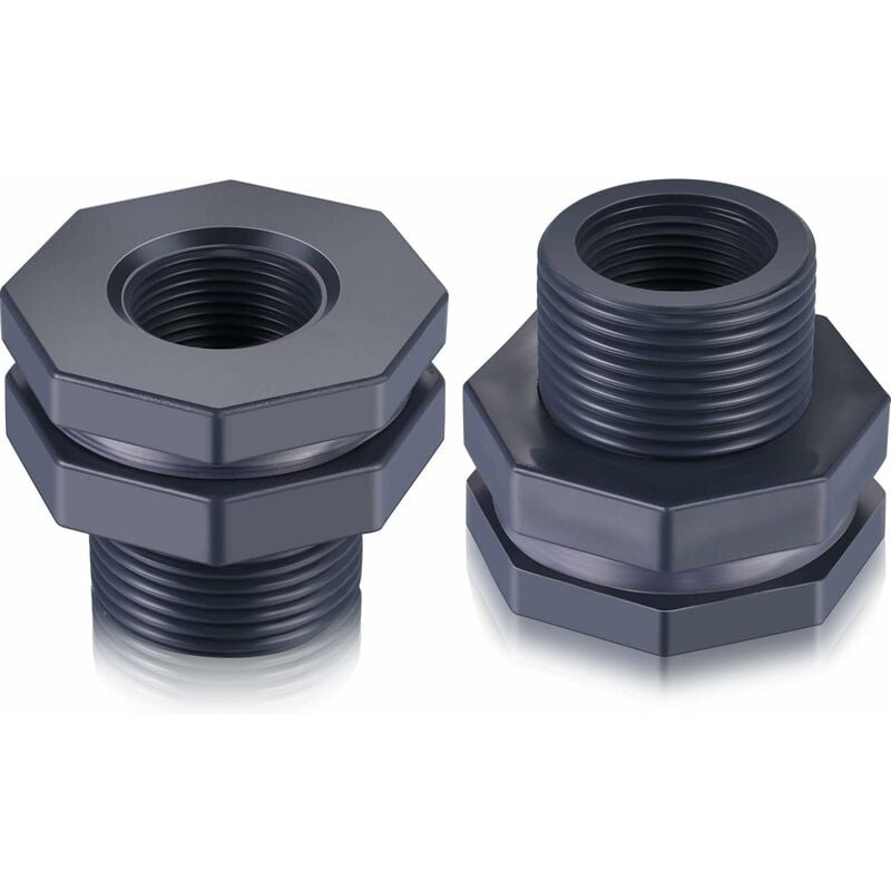 2-Piece Pvc Bulkhead Fitting For Rain Barrels, Aquariums, Water Tanks (3/4
