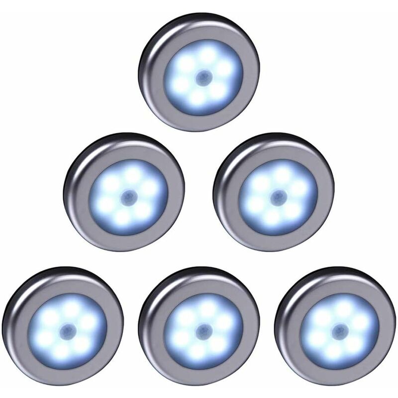Wireless LED Motion Sensor Light For Closet, Stairs, Hallway, Kitchen, Bedroom (6 pcs) (Silver Shell (White Light) - Image 1