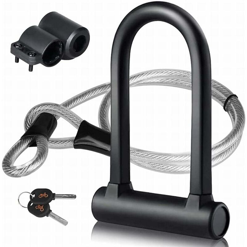 Bicycle U-Lock + Steel Cable Lock With Bracket 2 In 1 Flexible U-Lock Steel Cable - Image 1