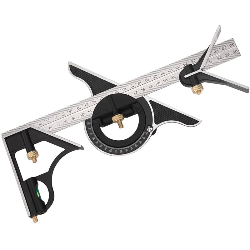 Metal Combination Square Multi-Function Carpentry Ruler Combination Angle Ruler With Zero Level Protractor Straight - Image 1