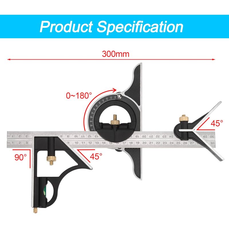 Metal Combination Square Multi-Function Carpentry Ruler Combination Angle Ruler With Zero Level Protractor Straight - Image 2