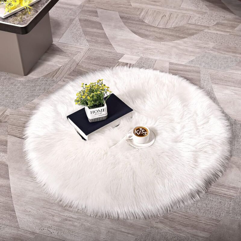 Faux Sheepskin Faux Lambskin Rug Fluffy Soft Longhair Decorative Sofa Chair Cushion Mat (White, 45X45Cm) - Image 1