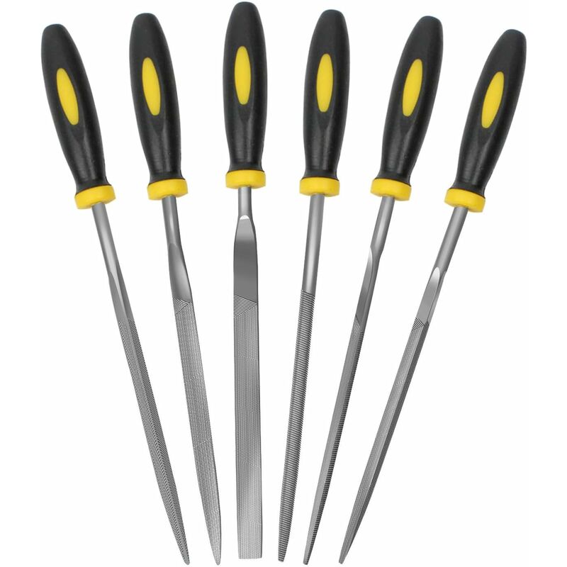 6 pcs File Set, 5.5 Inch Needle Files, 3Mm Diameter Carbon Steel File Kit With Handle, Suitable For Metal, Wood, Glass, - Image 1