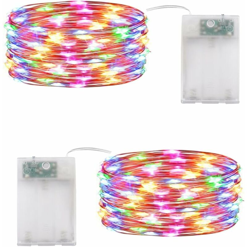 Christmas Fairy Lights LED Multicolor String Lights 2 Pack 10M 100 LEDs Battery Operated String Lights For Bedroom - Image 1