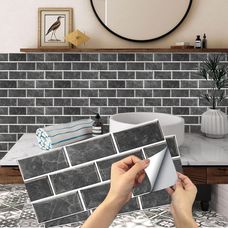 Kitchen Tile Stickers, 12 Pieces Self-Adhesive Tile Sticker Waterproof Pvc Tile Stickers Self-Adhesive Wall Tile - Image 1