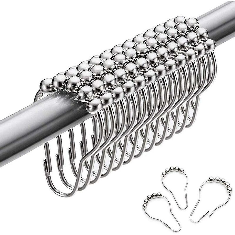 Stainless Steel Shower Rings, 12 Pieces Shower Curtain Hooks Small S Hooks For Bathroom Shower ROd (Silver) - Image 1