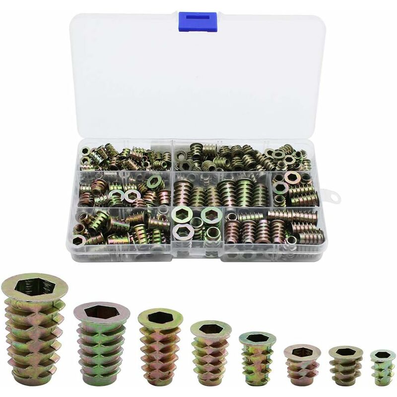 230 pcs Zinc Alloy Hex Threaded Insert Nuts Threaded Insert Nuts External Thread M4 M5 M6 M8 For Wood Furniture Nut - Image 1