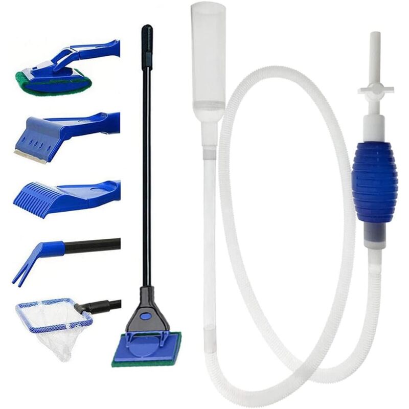 Aquarium Cleaning Kit - 5 In 1 Algae Scraper And Aquarium Gravel Cleaner - Hand Siphon Pump To Drain And Replace Your - Image 1