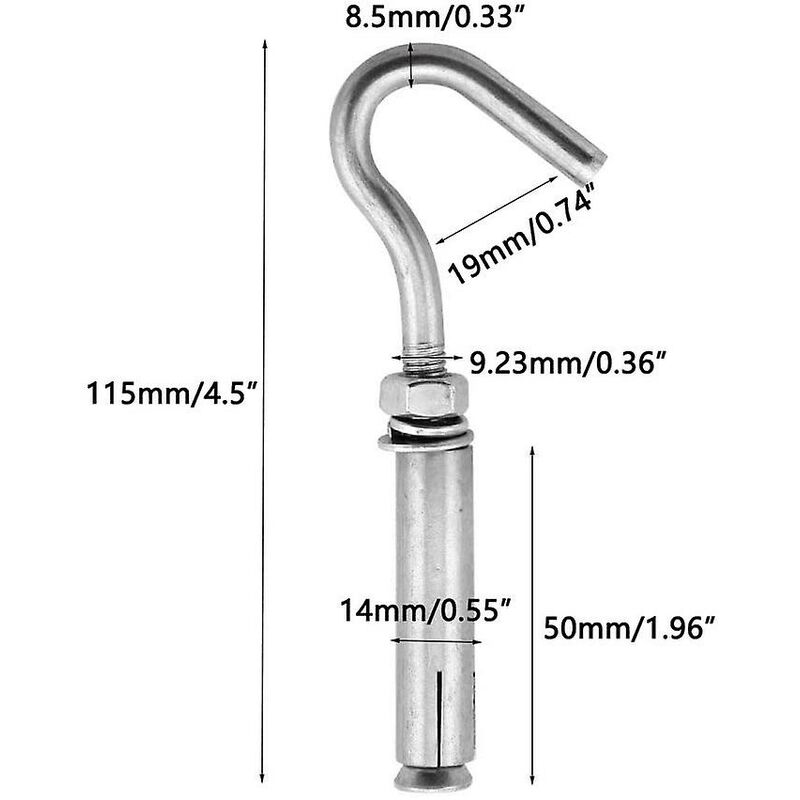 M10 304 Stainless Steel Expansion Bolts Anchors Bolts Open Hook Expansion Screws Bolts 5-Pack - Image 2