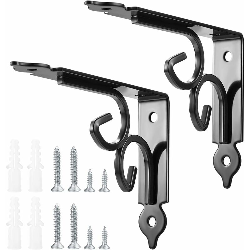 2 pcs Wall Shelf Brackets, 90 Degree Triangle Shelf Brackets, Metal Angle Bracket For Bookshelf, Kitchen - Black - Image 1