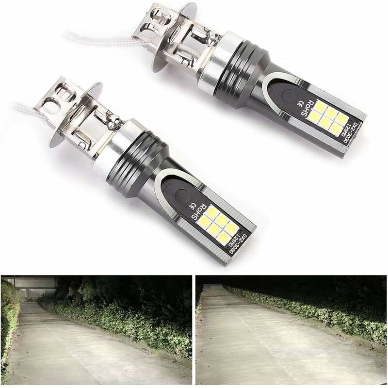 2 pcs LED Headlight Bulb, 2525 12LED Car Vehicle Headlight Replacement For H3 Headlight Bulb Dc12V-24V White 6500K-7500K - Image 2
