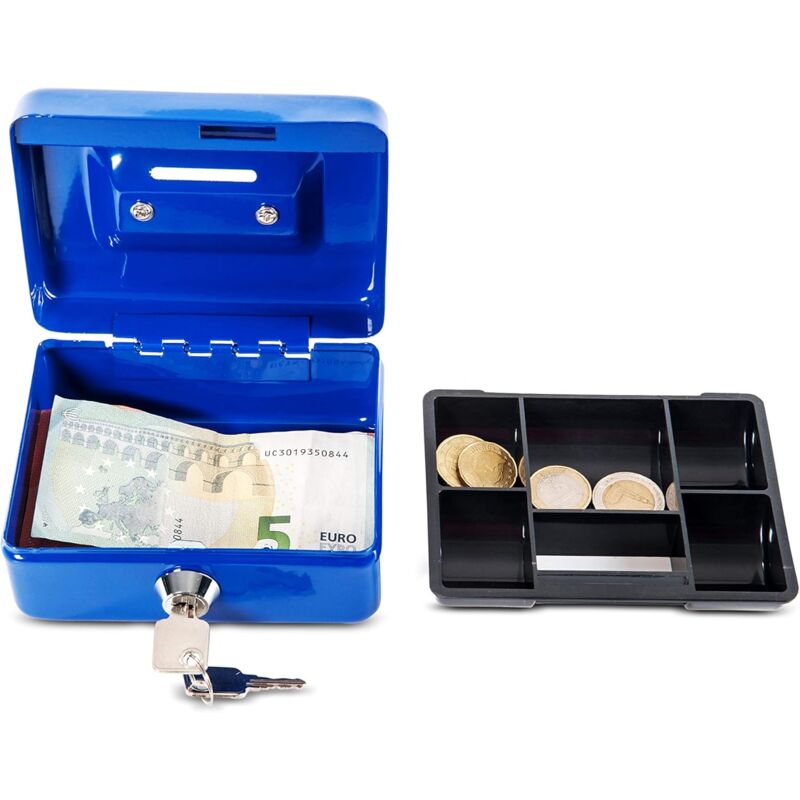 Steel Money Box Lockable And Portable 12.5X9.5X6Cm With Coin Slot Suitable As Piggy Bank, Small Safe, Cash Drawer Blue - Image 1
