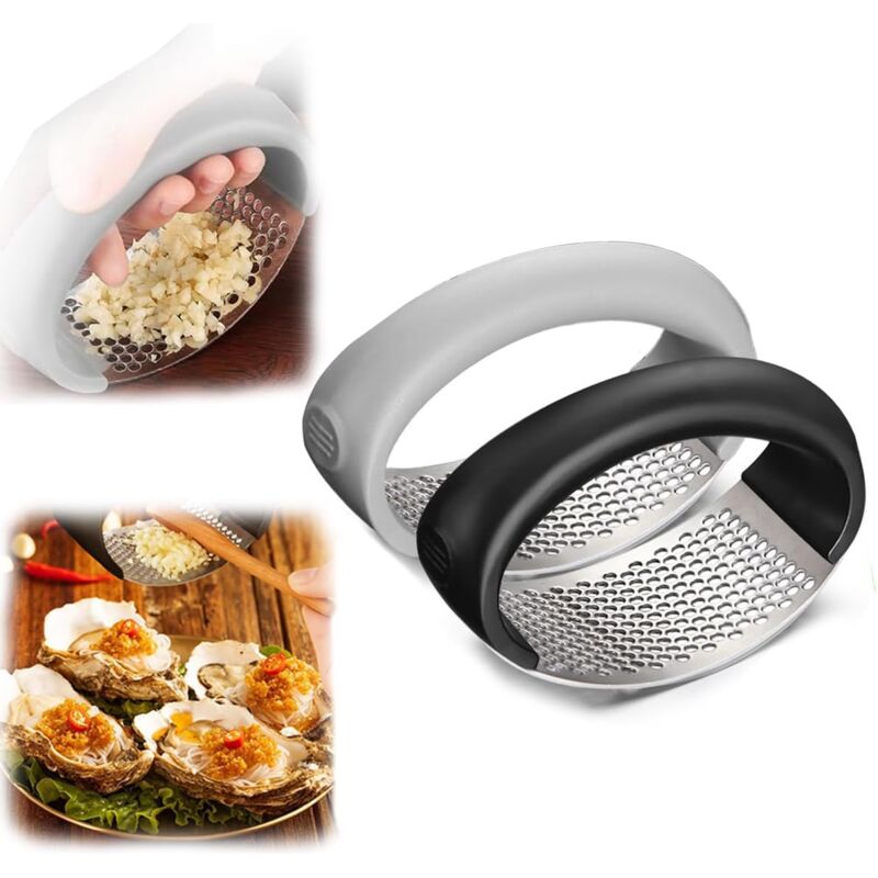 Stainless Steel ROcking Garlic Press - Cooking Appliance - Black & Gray 2Pc - Image 1