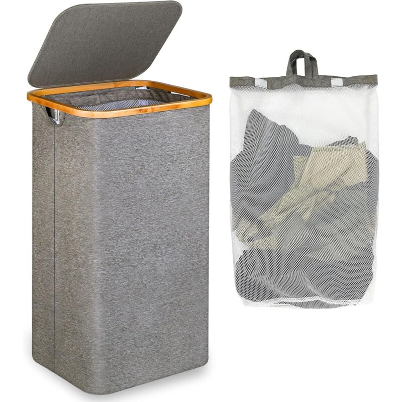 Large Laundry Basket With Lid, 100L Dirty Basket With Bamboo Handles For Clothes, Laundry Basket Xxl Foldable With - Image 1