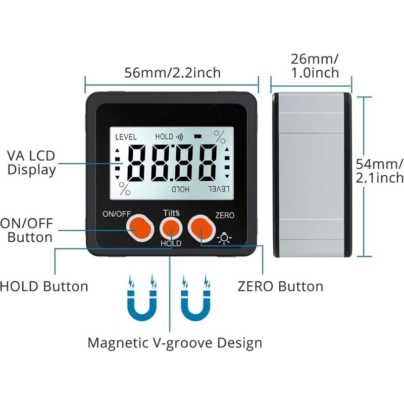 Digital Inclinometer Protractor 4 90° Level Box Angle Finder Backlight Bevel Gauge Magnetic Base Gauge In/Ft Mm/M With - Image 2