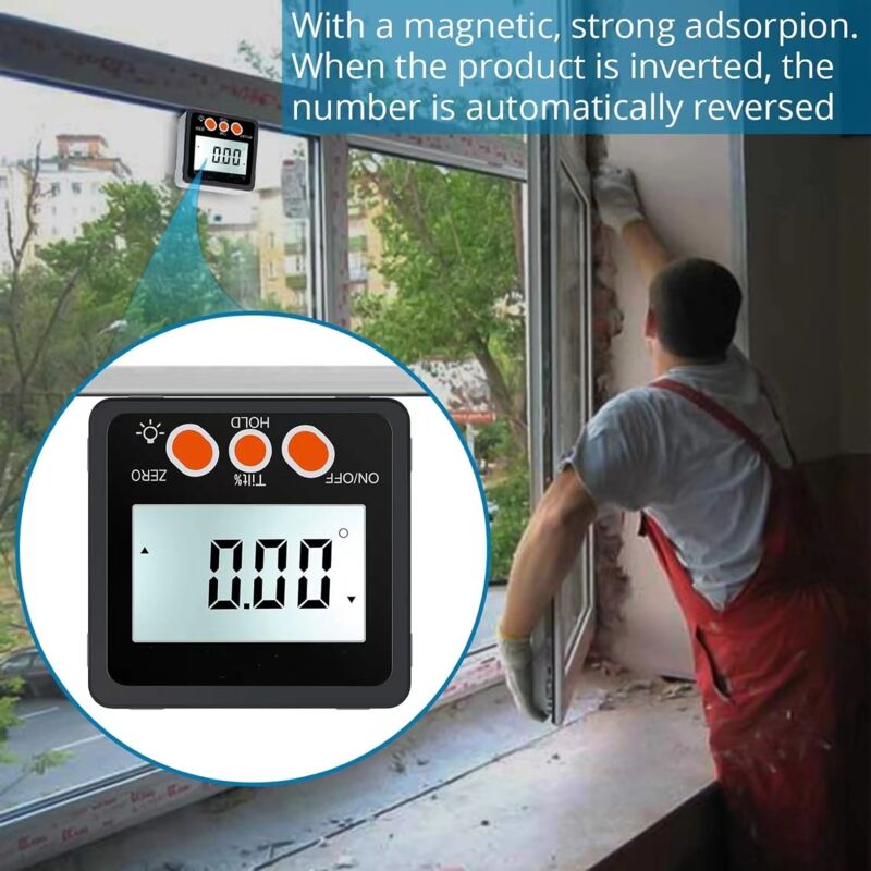 Digital Inclinometer Protractor 4 90° Level Box Angle Finder Backlight Bevel Gauge Magnetic Base Gauge In/Ft Mm/M With - Image 4