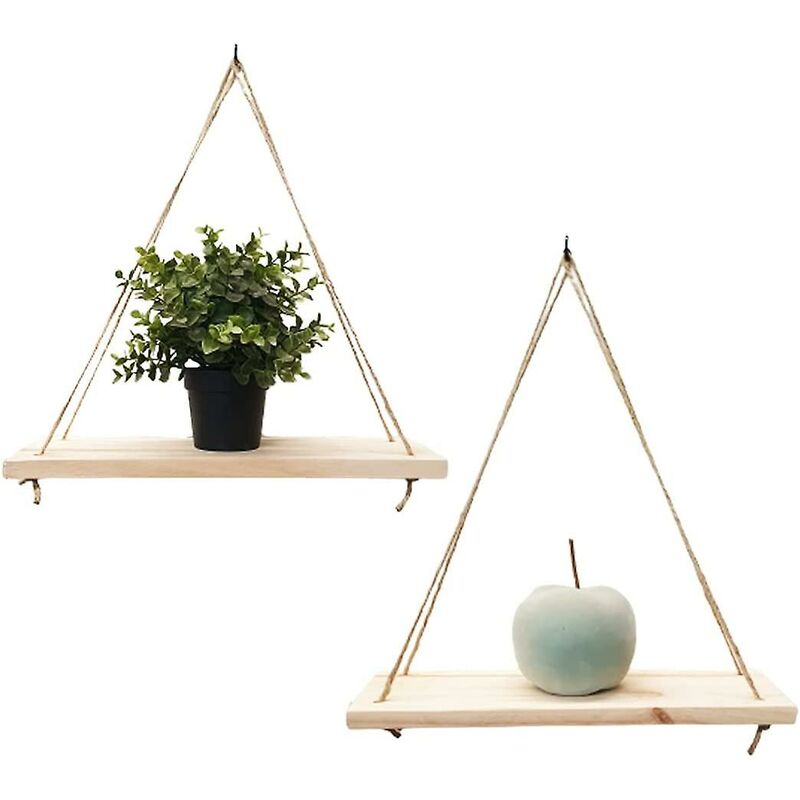 2 pcs Set - Hanging Wall Shelf - Trendy Decoration In Recycled Wood - Hook Included - Pine Wood - 35 Cm X 14 Cm - - Image 1