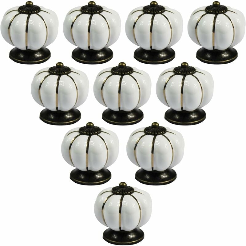 10 pcs Vintage European Style Ceramic Pumpkin Cabinet Knobs Dresser Cupboard Drawer Pull Handles White - Image 1