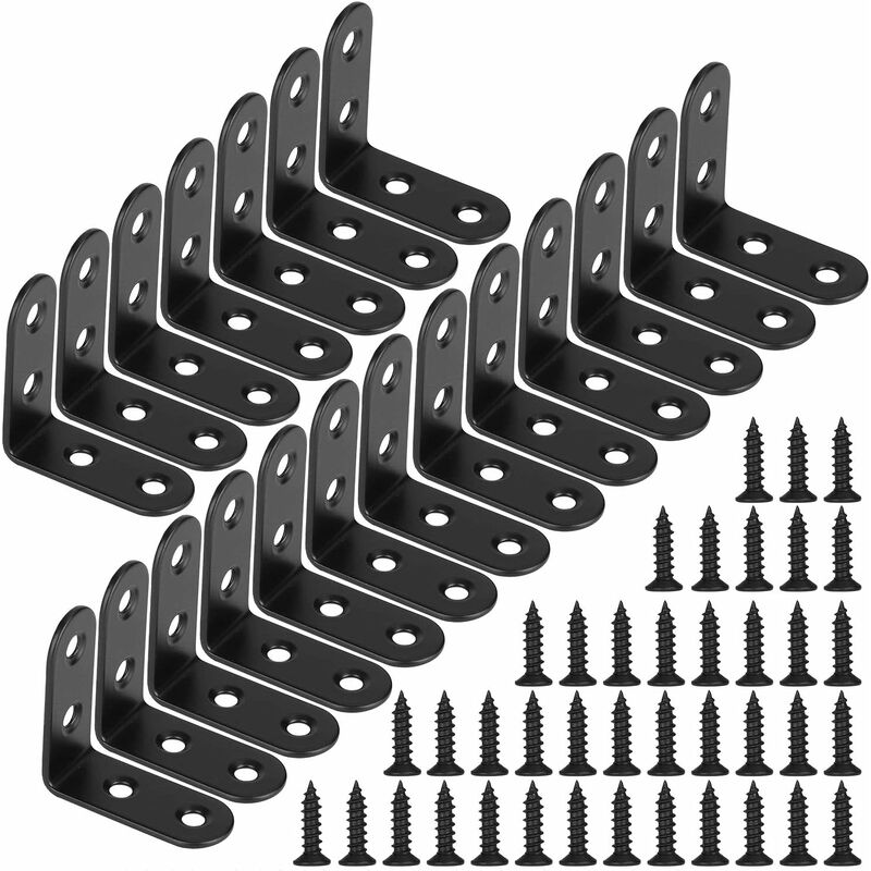 Black Right Angle Bracket L Shaped Metal Corner Braces With Screws For Wood Furniture Cupboard Support 20 pcs 40 18Mm - Image 1