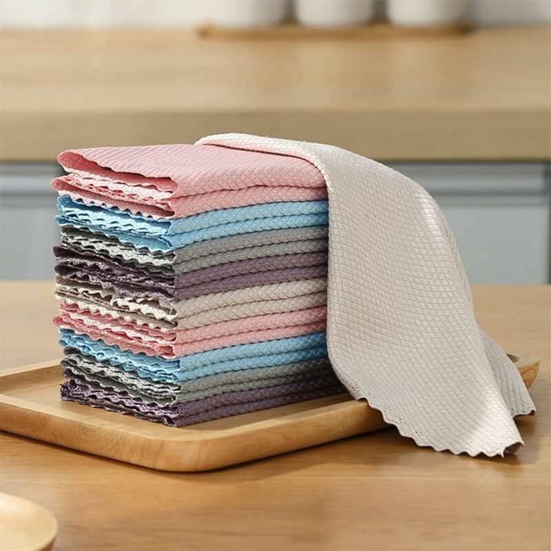 Microfiber Cleaning Cloths 10 Fish Scale Cleaning Cloth 25X25Cm, Eco-Friendly Reusable Towel For Kitchen Glass Car - Image 1