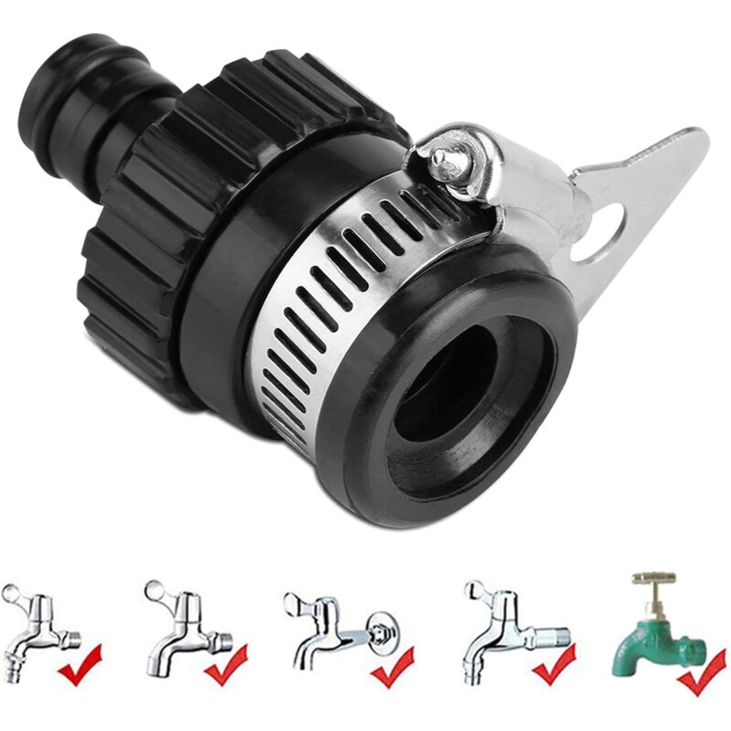 Universal Water Tap Hose Connector For Car Wash Garden Hose Quick Connector Tap Adapter Diameter Less Than 16Mm (Black) - Image 2