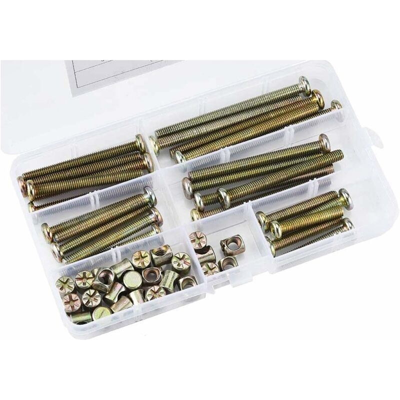 50 Pieces Hex Head Bolts, Bolts With Cylinder Nuts, Bolts With Cylinder Nuts Assortment Kit, For Furniture, Baby Cribs, - Image 1
