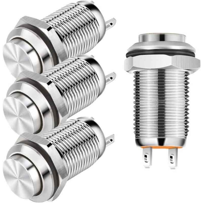 4 pcs 12Mm 3A 12V/24V/125V/250V Ac Self-Locking Waterproof Push Button Switch Nickel Plated Copper On Off Push Button - Image 1