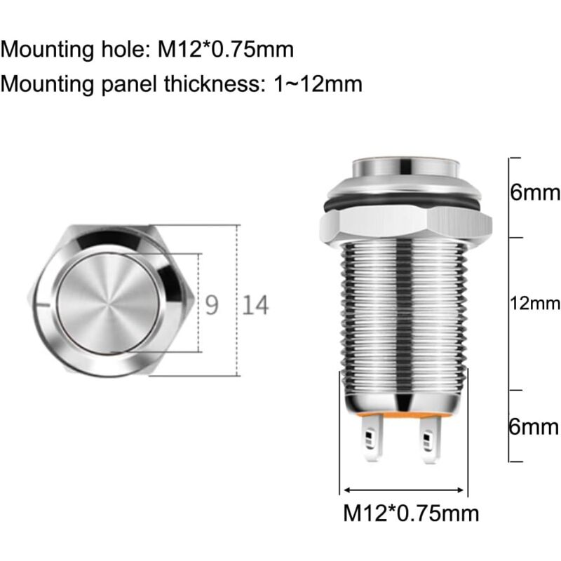 4 pcs 12Mm 3A 12V/24V/125V/250V Ac Self-Locking Waterproof Push Button Switch Nickel Plated Copper On Off Push Button - Image 2