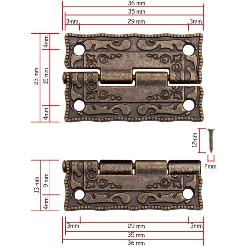 6 pcs Mini Metal Hinges Vintage Style 36 X 23Mm - Image 2