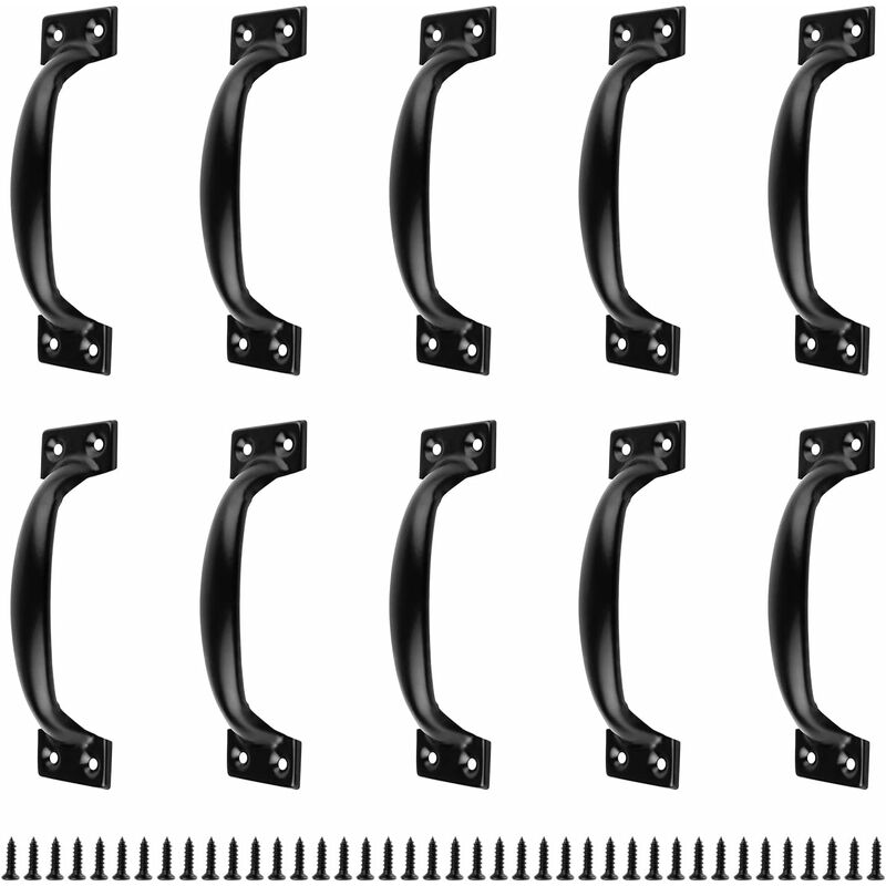 Black Furniture Handle, 10 Pieces Kitchen Cabinet Handles, Arc Drawer Handles, Effortless Push And Pull, With 40 - Image 1