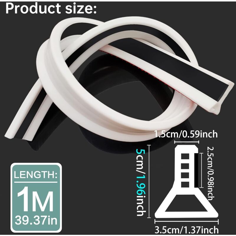 Foldable Shower Barrier And Water DAm Retention System Keeps Water Inside Threshold (1M, Magnetic Style-White) - Image 2