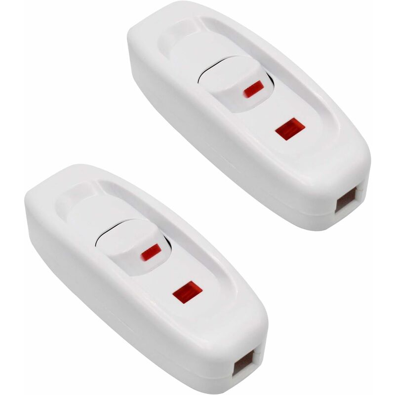 2 pcs Ac 250V 10A Inline On/Off ROcker Switch Desk Lamp Cable Switch With LED Indicator White - Image 1