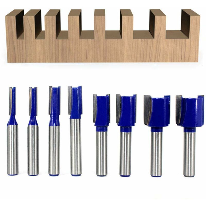 8 pcs 8Mm Shank Double Flute Straight ROuter Bit Set For Woodworking Tools 5Mm, 6Mm, 8Mm, 10Mm, 12Mm, 14Mm, 18Mm, 20Mm - Image 1