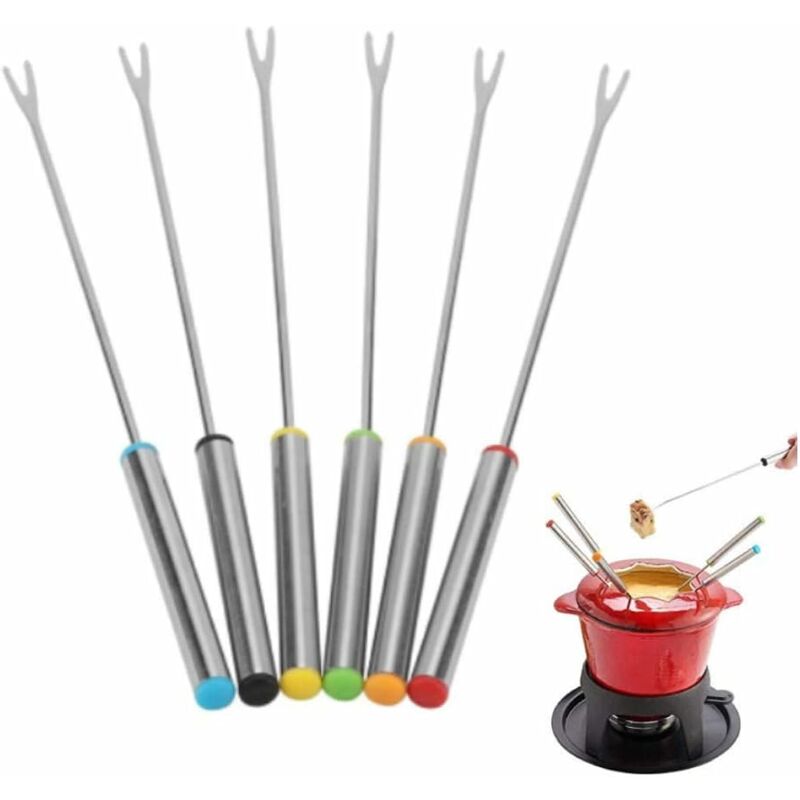 6 pcs Fondue Forks, Stainless Steel Fondue Forks, Chocolate Fondue Forks For Fruit Barbecue Pot Fork Fondue Skewers - Image 1
