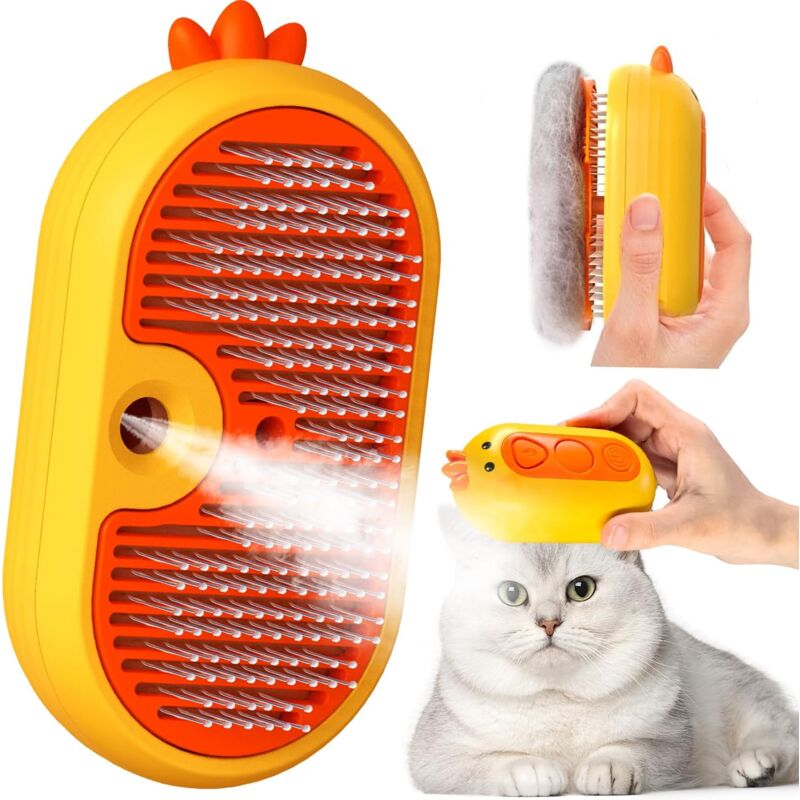 Cat Steam Brush With Release Button, Rechargeable Cat Steam Brush For Long And Short Hair Cats Dogs Rabbits, - Image 1