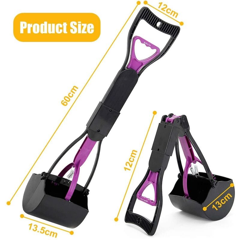 Foldable Dog And Cat Poop Scooper Pet Long Handle Pooper Scooper, Easy To Pick Up Waste, Black & Purple (Purple) - Image 1